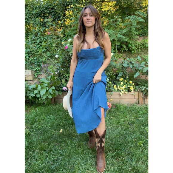 Strappy Shirred Maxi Dress – Deep Sky Blue - Picture 6 of 8